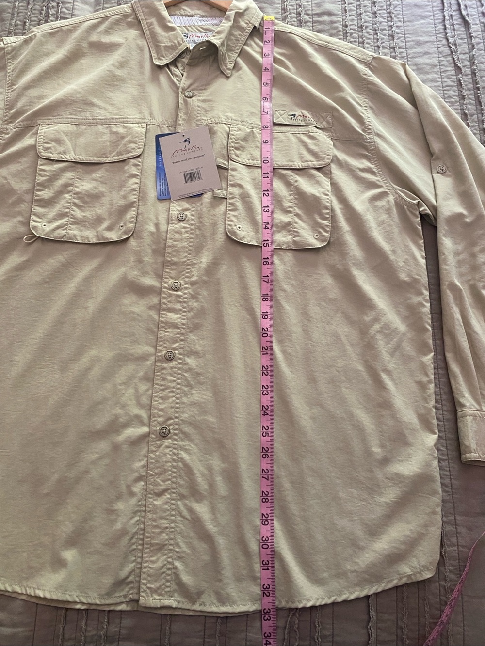 Marlin - Khaki Colored Long Sleeve Button Fishing Shirt - size XL (mens) - Picture 10 of 14